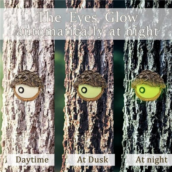 Tree Face Decor Bird Feeder Outdoor, Eyes Glow in Dark Fun Old Man Tree Hugger - Picture 3 of 7